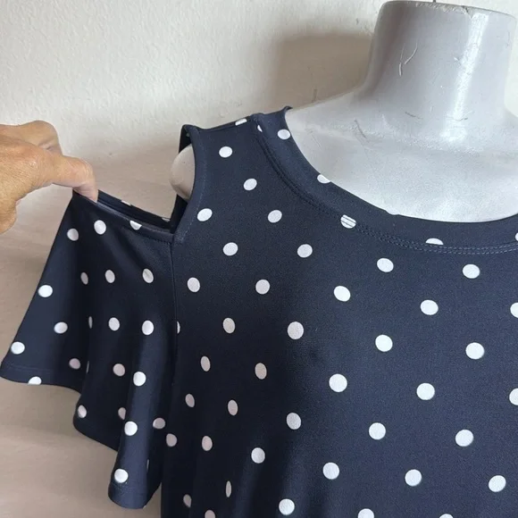 (H1)The Limited Navy Blue Polka Dot Zip Up Off Shoulder Wide Leg Jumpsuit,Size S - Picture 5 of 16